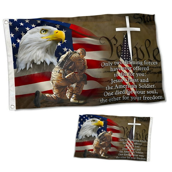 Dutern Double Sided Owe To Jesus Christ And The American Soldier Flag Banner 3 Ply with Brass Grommets 2x3 Feet