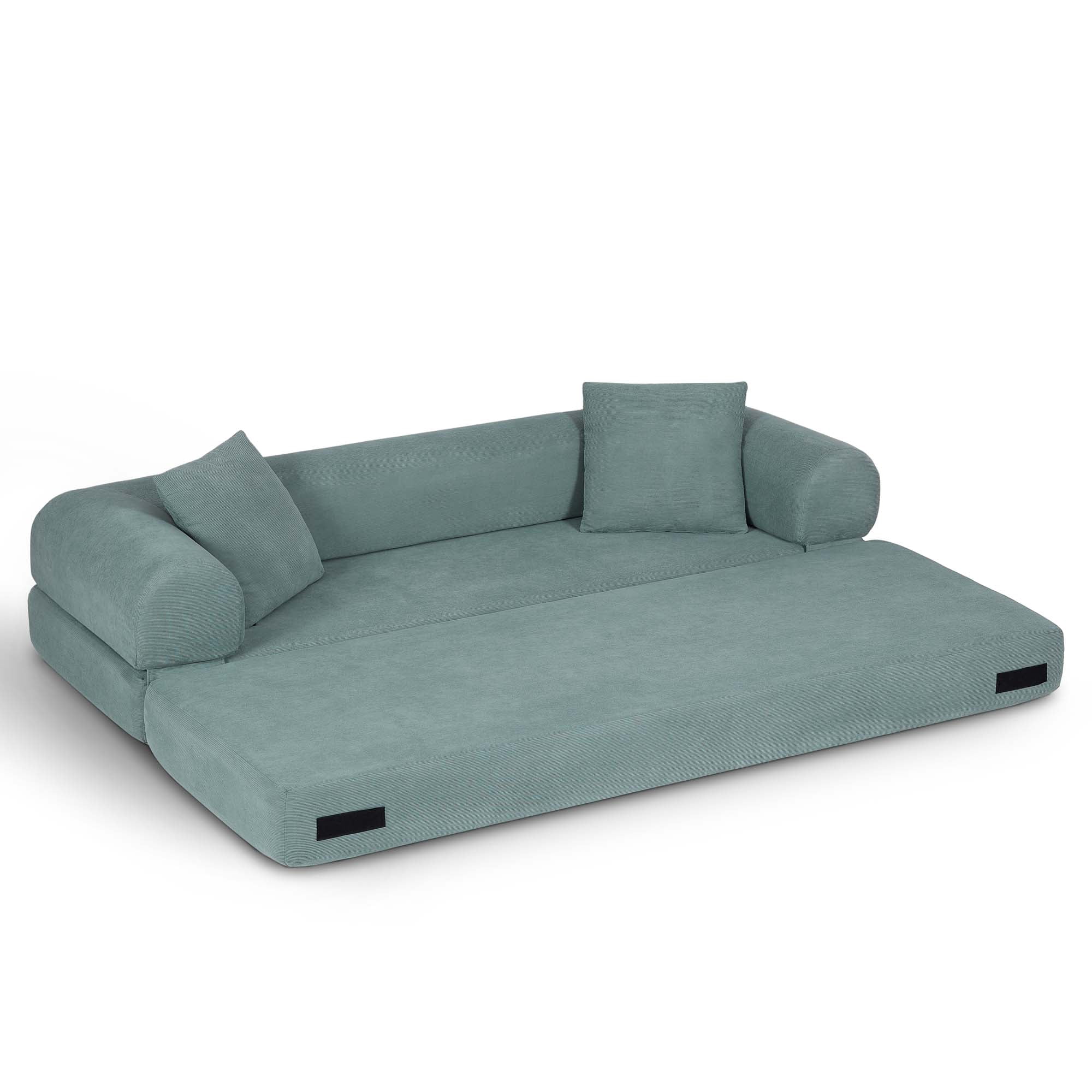 Miniyam 80" W Convertible Sofa, Boneless Couches for Living Room, Folding Sleeper Sofa Bed Queen with Pockets, Corduroy Flod Out Compressed Couch in a Box(Light Green)