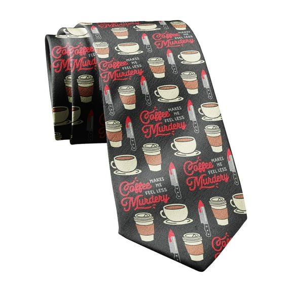 Coffee Makes Me Feel Less Murdery Necktie Funny Neckties for Men Nerdy Tie Mens Novelty Ties