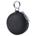 thumbnail image 1 of Pu de cuero con cremallera Bolsa de llave con espejo incorporado portátil de peso ligero portátil Bolsa de lápiz labial para anillos Mujeres Mujeres Negro, 1 of 8