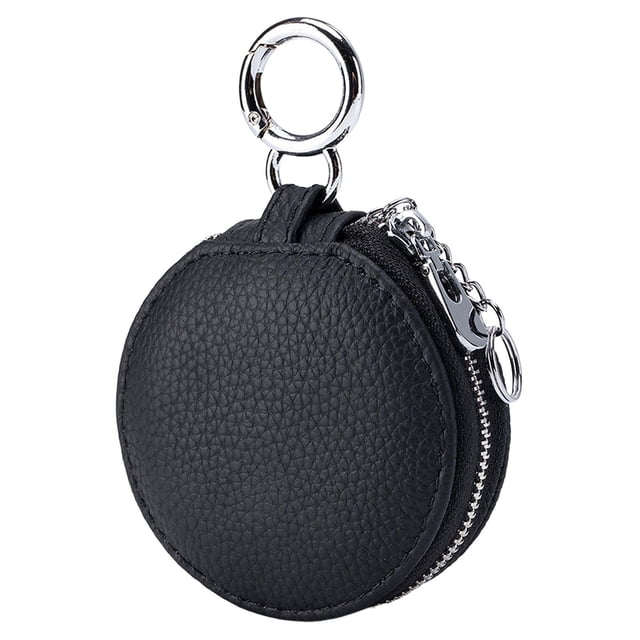 Pu de cuero con cremallera Bolsa de llave con espejo incorporado portátil de peso ligero portátil Bolsa de lápiz labial para anillos Mujeres Mujeres Negro