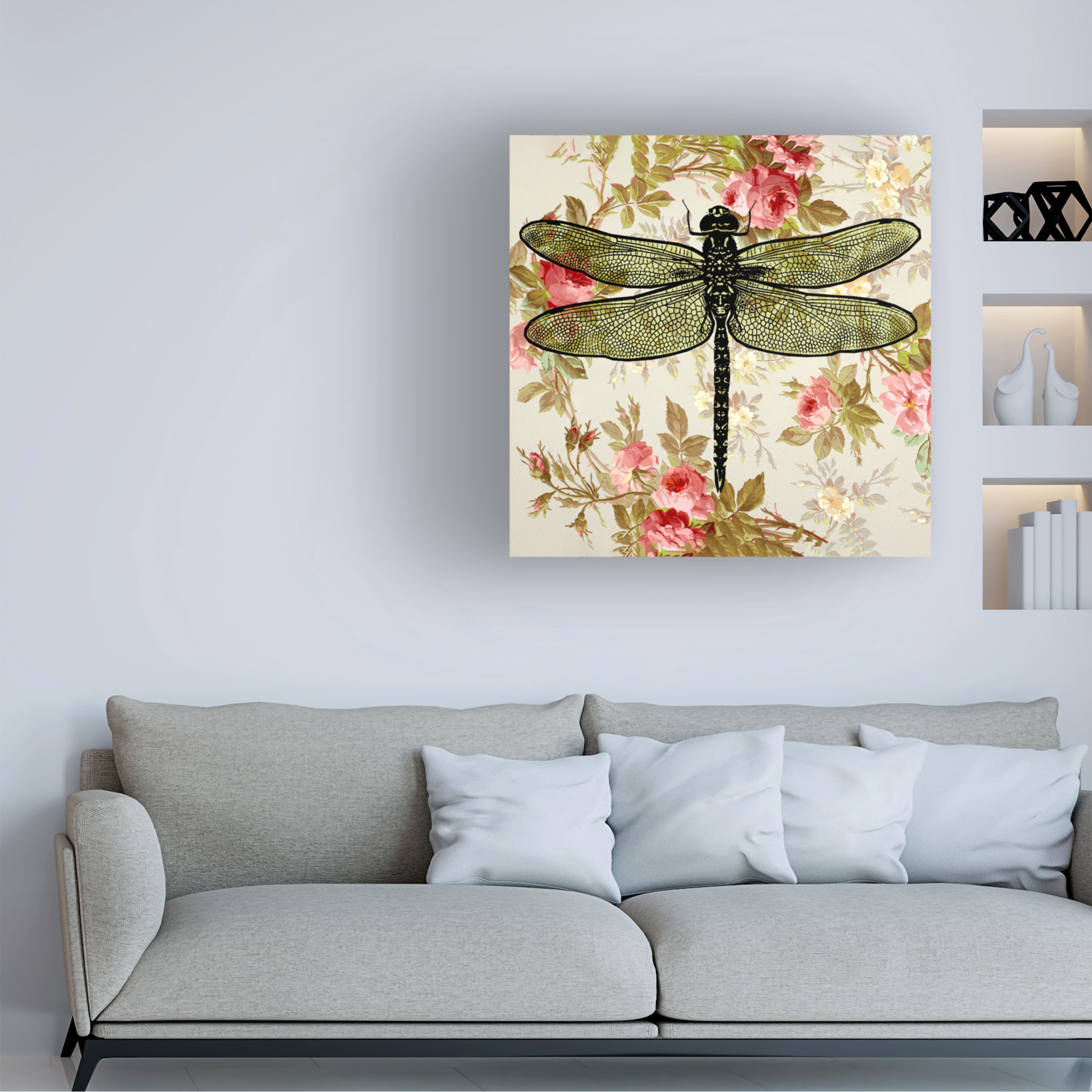 Canvas Wall Art - Dean Russo- Exclusive 'Dragonfly Wallpaper Square' Wall Art for Living Room, Bedroom, or Office DÃ©cor by Trademark Fine Art - 24 x 24 Inches