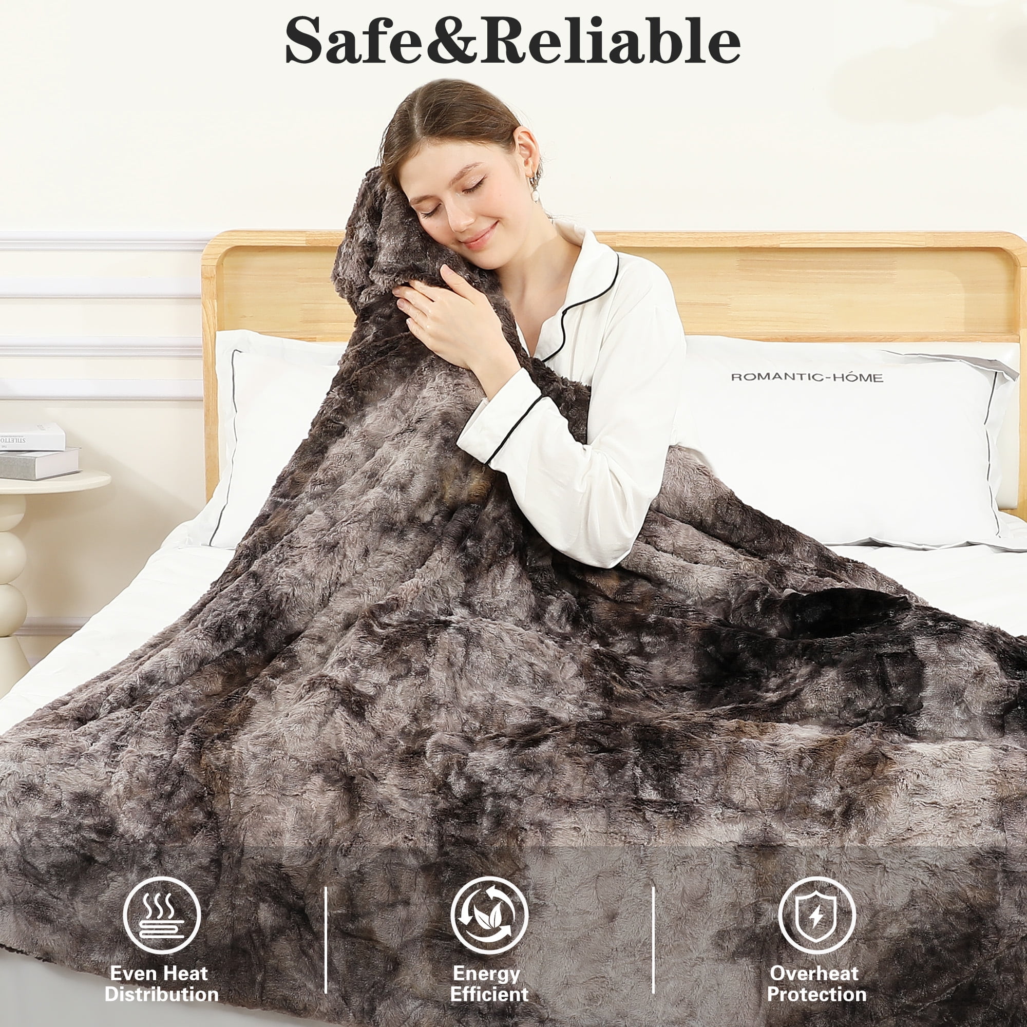 TRUSTWARMTH Electric Heated  Blanket Twin Size- Faux Fur Sherpa 62"x84" Fast Heating Bed Blankets Throw with 6 Heating Levels & 10 Hours Auto off, Over-Heat Protection ETL, Brown