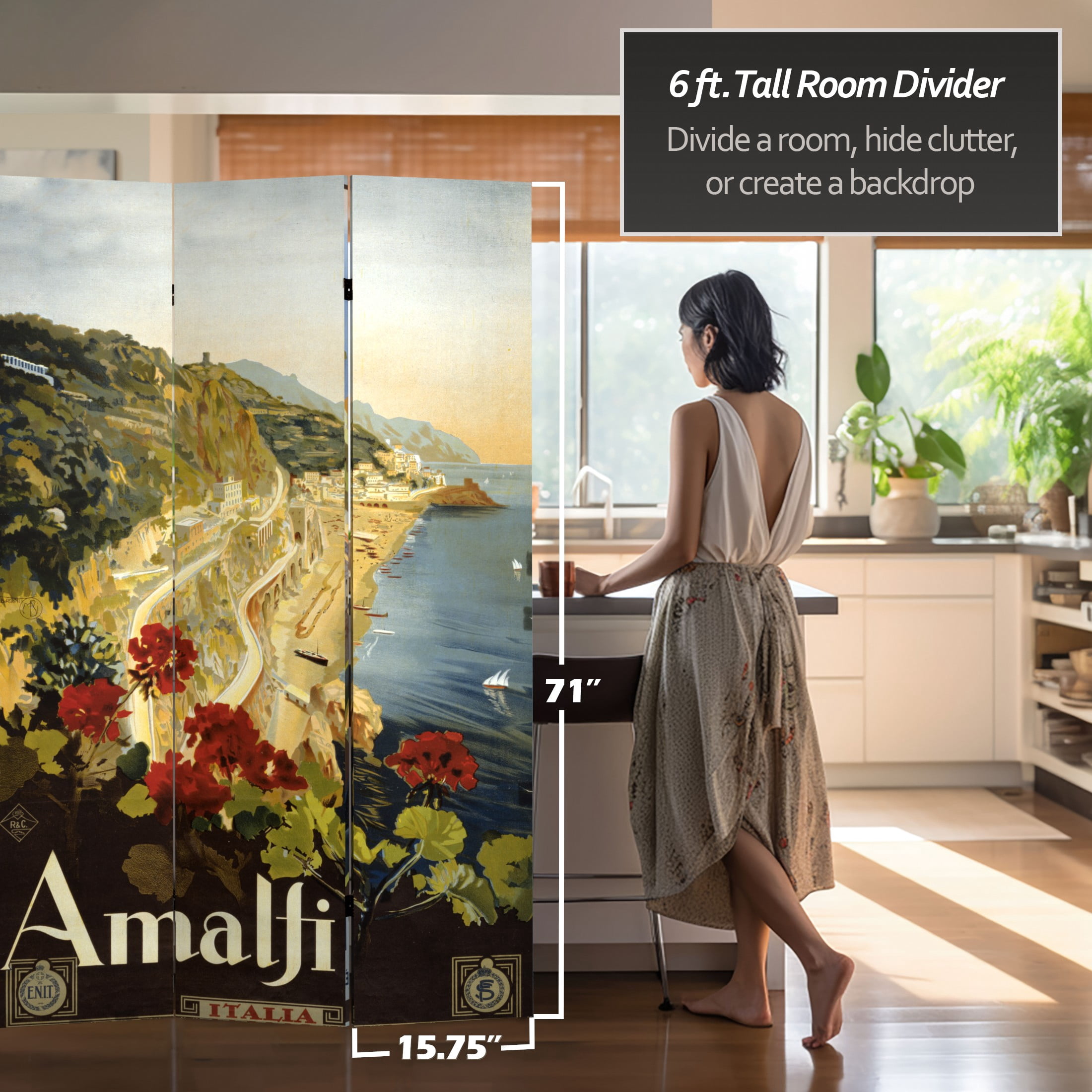 Oriental Furniture 6 ft. Tall Amalfi/Riviera Canvas Room Divider - 3 Panel