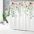 thumbnail image 2 of Beige and Pink Floral Shower Curtain for Bathroom,Colorful Butterfly and Eucalyptus Leaf Green Plant on White Fabric Shower Curtain with Hooks,Spring Bathroom Curtains Shower Set, 72x84 inches, 2 of 6