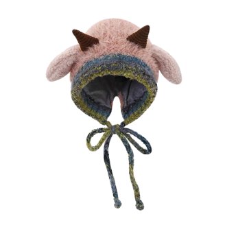 Cozy Faux Fur Knit Hat Sheep Ears Horns Beanie Warm Lining Winter Chic Cozy Faux Fur Knit Hat Sheep Ears Horns Beanie Warm Lining  main image 3