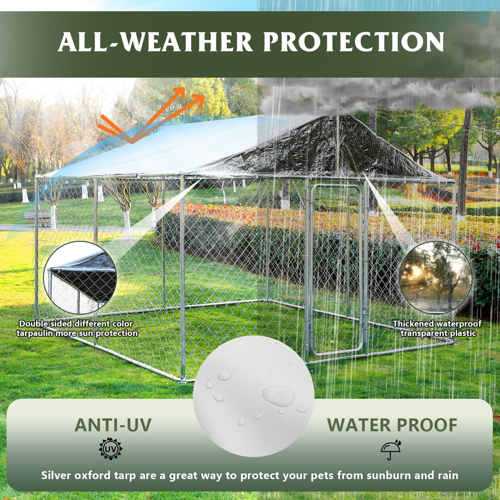 Magic Union Large Dog Kennel Outside with Roof, 10x10x7FT Outdoor Dog Kennel Cage Run Heavy Duty Dog Playpen Pen with Secure Lock, 118.1"x118.1"x82.6"