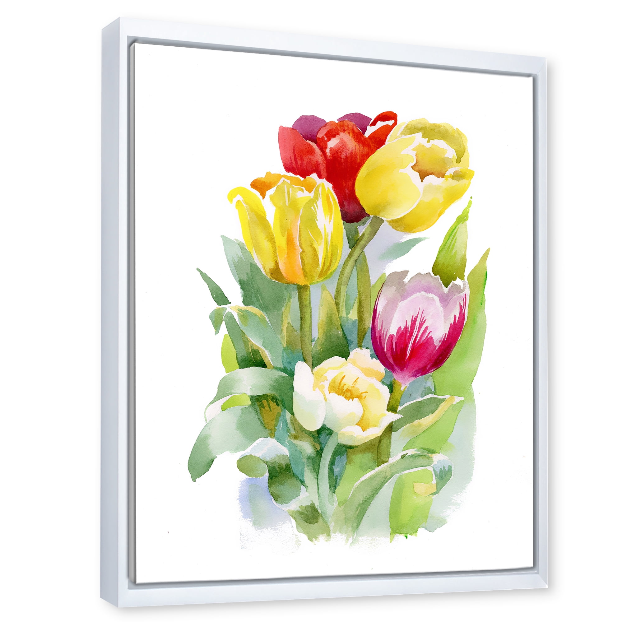 Designart 'Bouquet of Red and White Tulips' Traditional Framed Canvas Wall Art Print