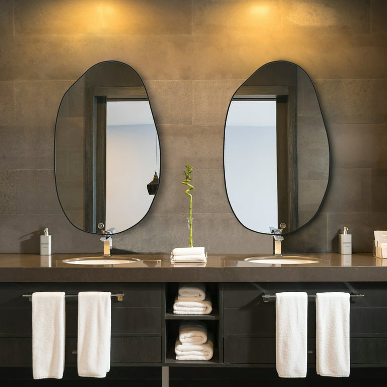 CONGUILIAO Asymmetrical Mirror 33.5 inch x 20.5 inch Irregular Wall Mirror Body Vanity Mirror for Wall, Size: 33.5 x 20.5, Black