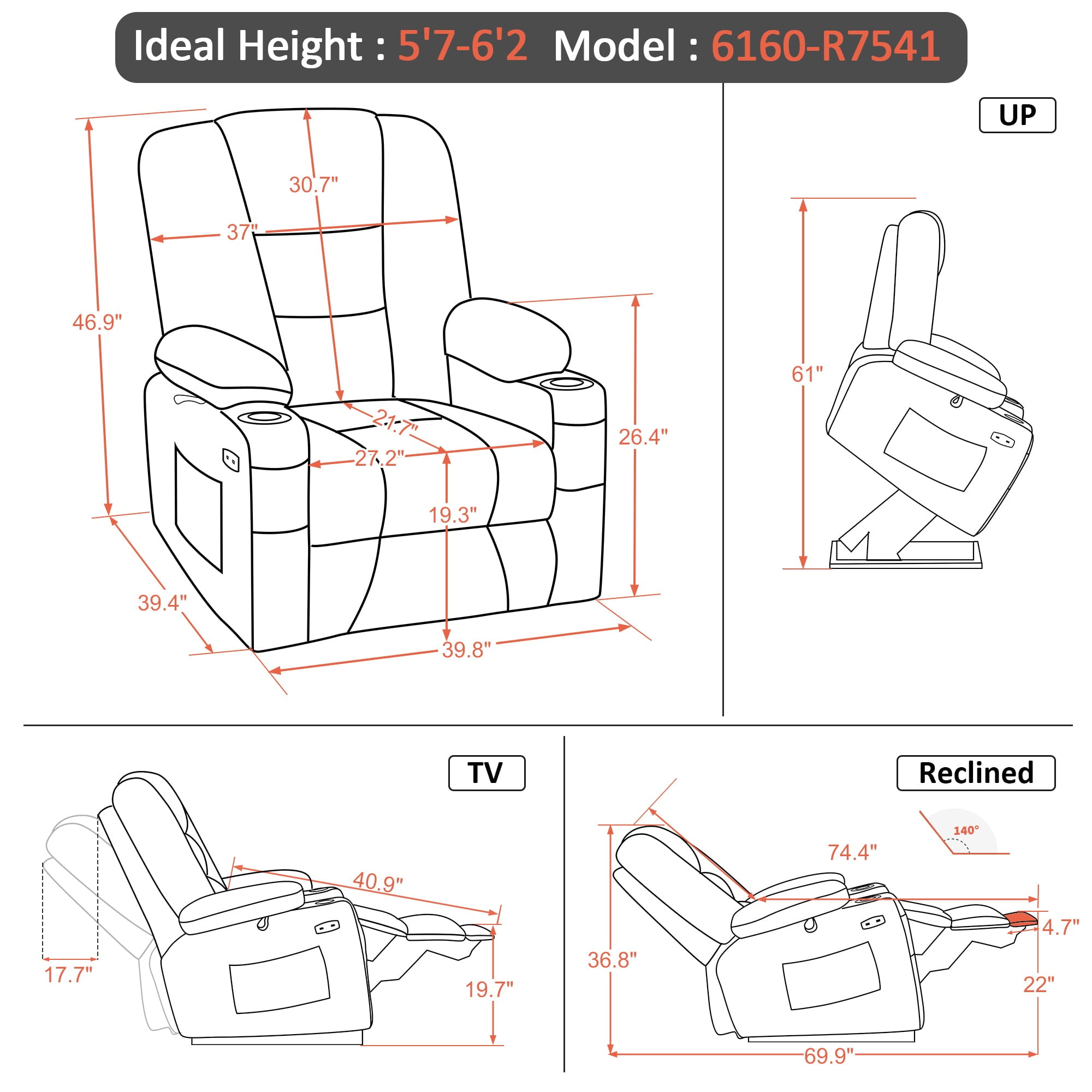 MCombo Oversized Power Lift Recliner Chair with 27.2'' Extra Wide Seat for Big and Tall Elderly People, Fabric R7541 (Brown, Large-Wide)