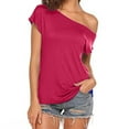 thumbnail image 2 of Ltctricy Women's T Shirts Asymmetrical Neck off One Shoulder Short Sleeve Tunic Tops Trendy Casual Tee Blouses, 2 of 7