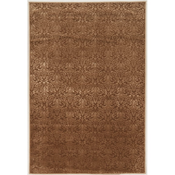 Linon Evolution Damask Power Loomed Polyester 5'x7'6" Rug in Brown