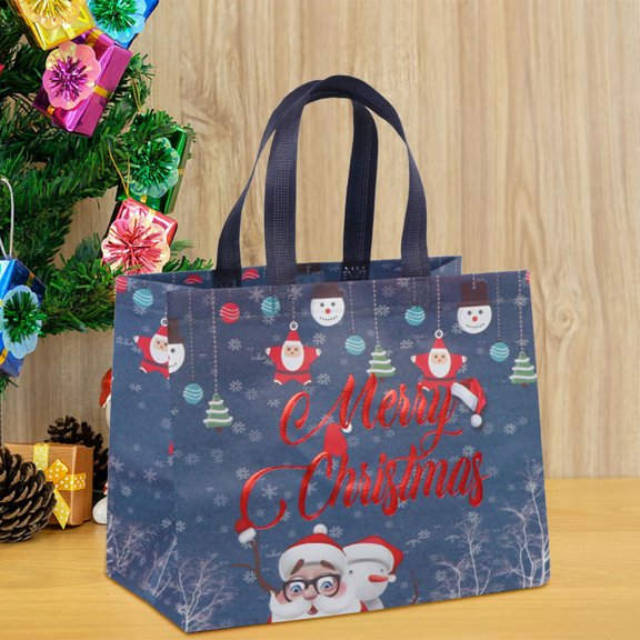 Yannianjz under $5 5 PCS Christmas Gift Bags, Reusable Holiday Treat Bags with Handles, Christmas Baskets for Gifts Empty, Non-Woven Xmas Party Supplies