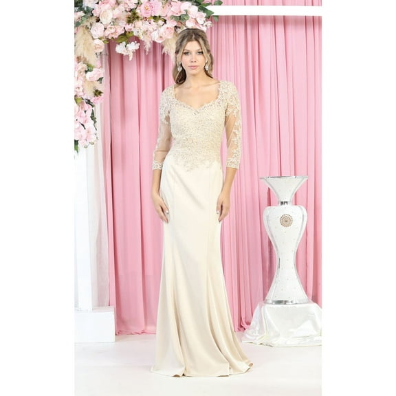 Women's May Queen Mother Of The Bride Dress Formal evening elegant Gown MQ1811 Champagne Goldish Beige 4XL