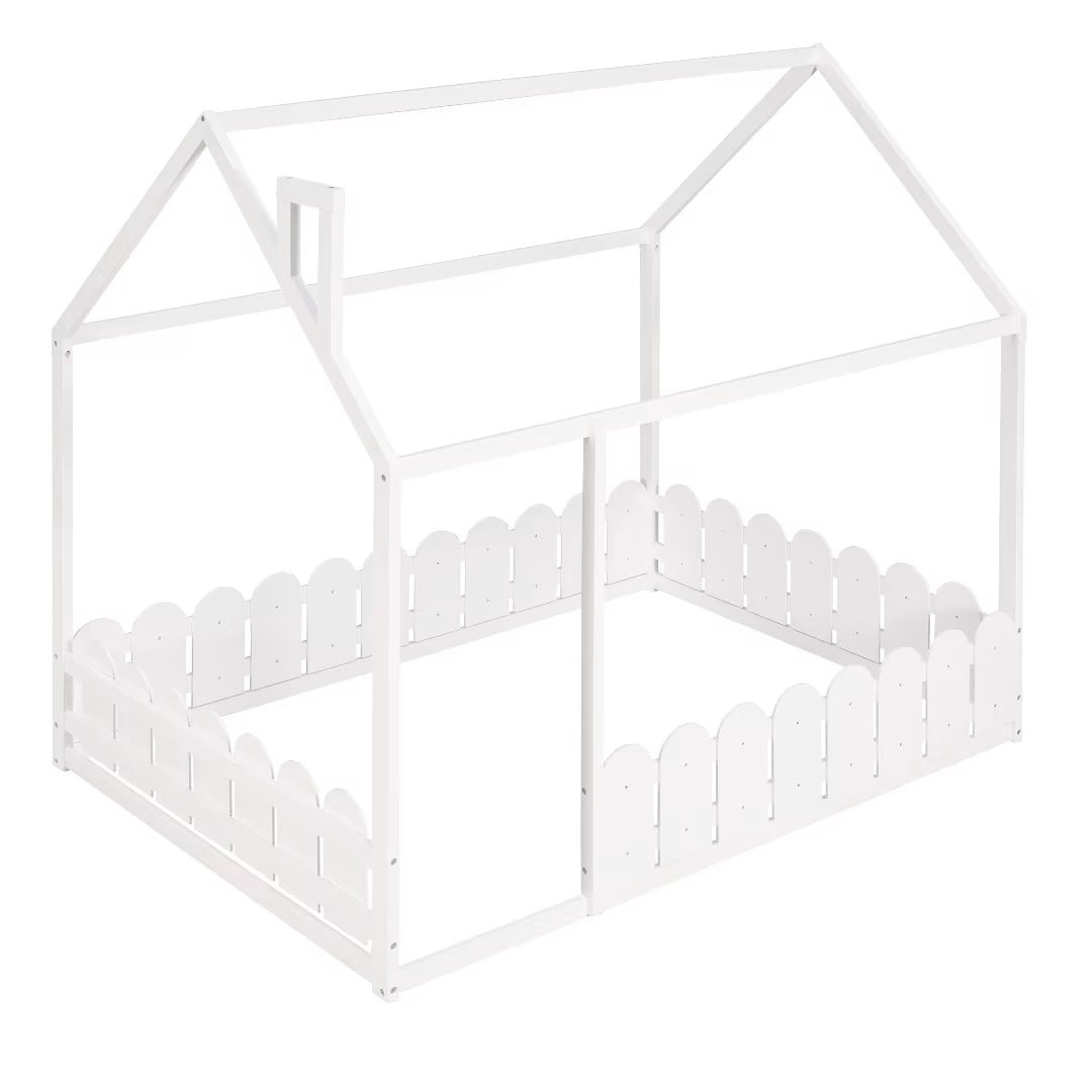 Triple Tree Kids Full Plywood and Pinewood House Bed, White