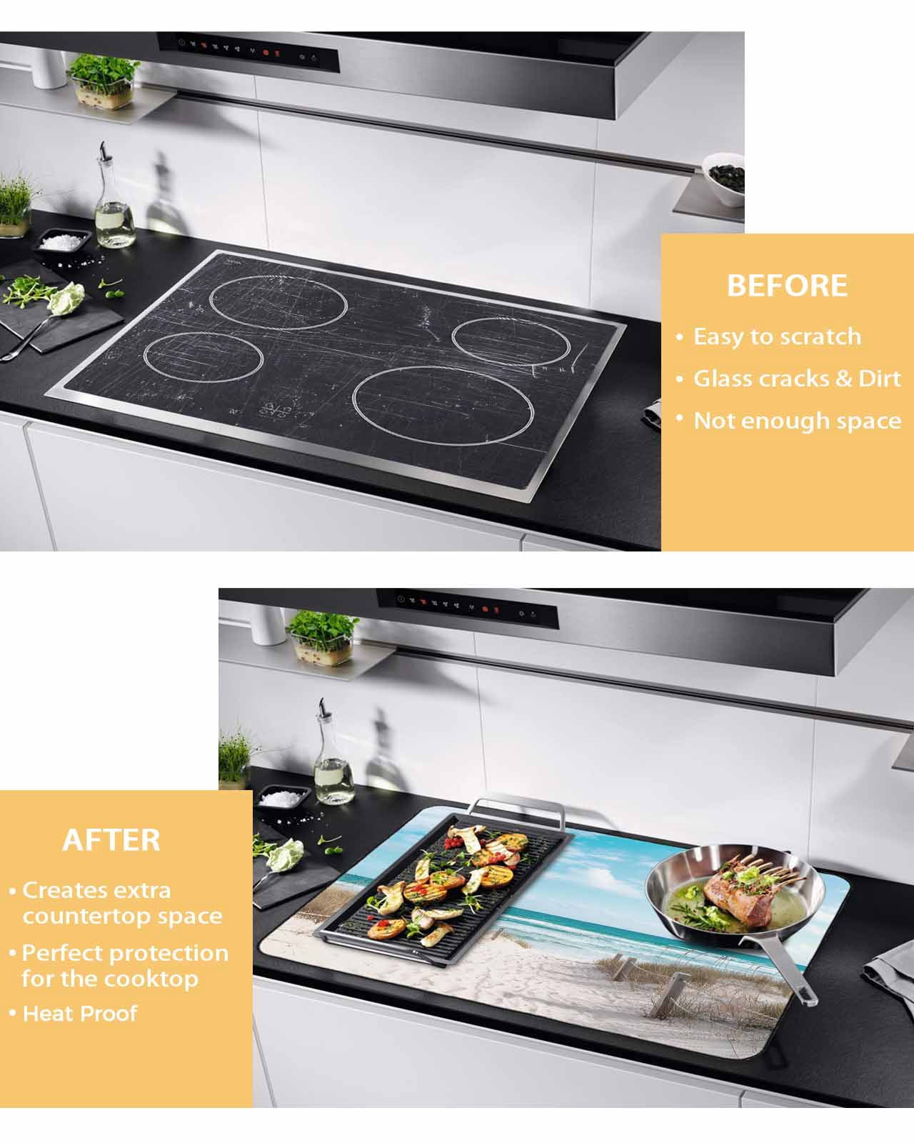 nqOlkjepod Large Induction Cooktop Protector Mat 24"x21", Summer Beach Stove Top Covers for Electric Stove, Coastal Ocean Seaside Sky Scenery Stove Burner Cover Mats, Glass Top Stove Cover