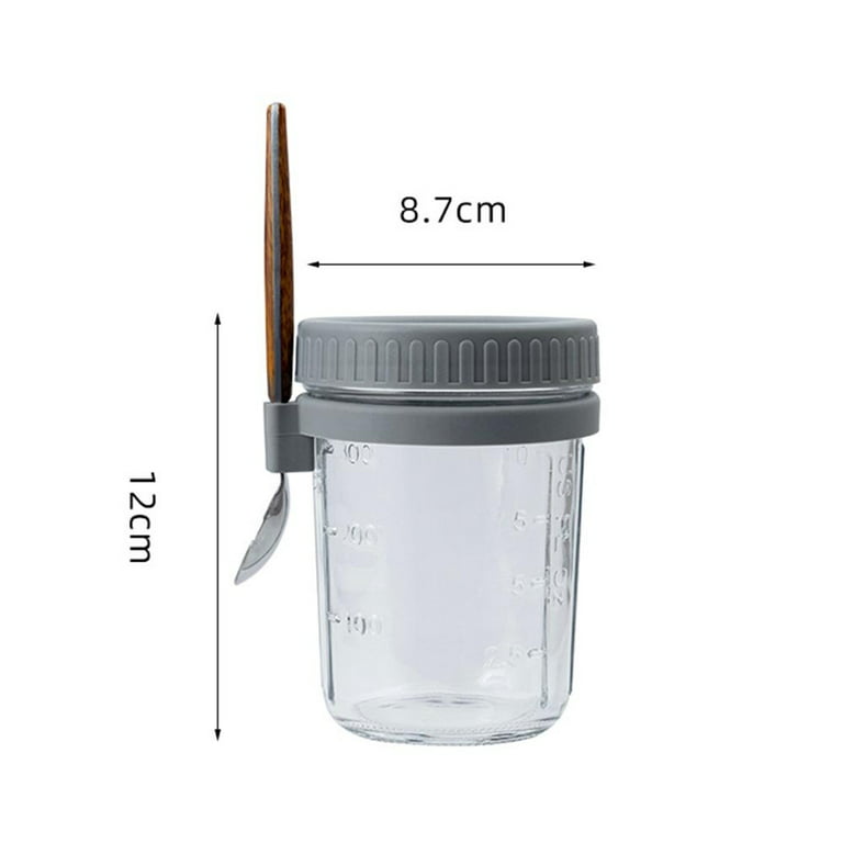 Glass Jars Sealed Glass Cup with Lid & Spoon Holder for Yogurt Breakfast  350ML Cereal or Oatmeal Container Reusable Smoothie Cups with Scale Yogurt  Container Wide Mouth Food Storage White 