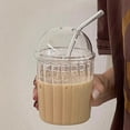 thumbnail image 2 of 15oz Glass Milkshake Cup with Glass Dome Lid & Straw | Reusable Wide Mouth Iced Coffee Cup | High Borosilicate Glass Tumbler for Home, Office & Bar | 450ml Cold Drink Glass, 2 of 5