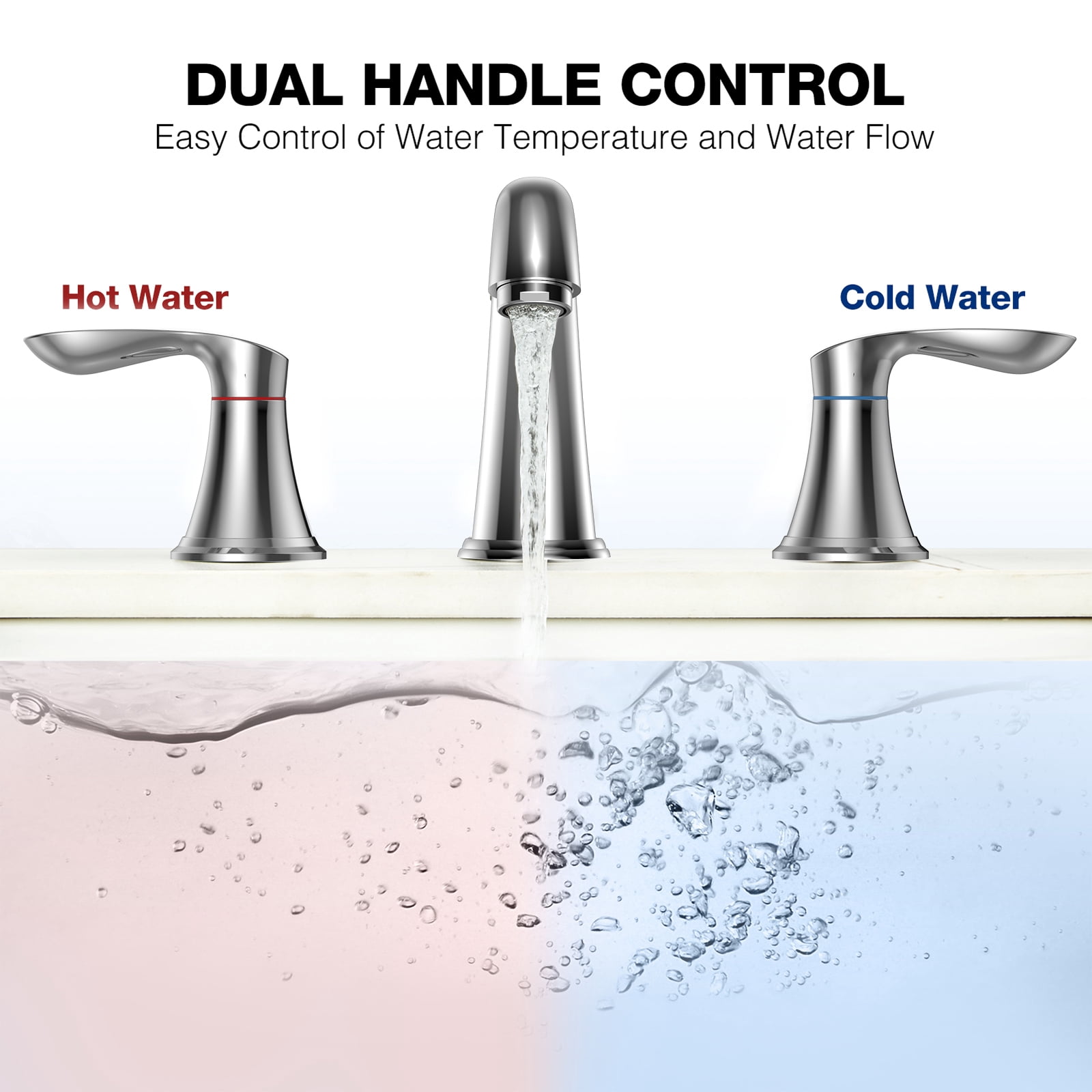 Bathroom Faucet 3 Hole, 8" Widespread Bathroom Faucets for Sink 3 Hole Brushed Nickel with Pop-Up Drain, CUPC Hose Water Supply Lines
