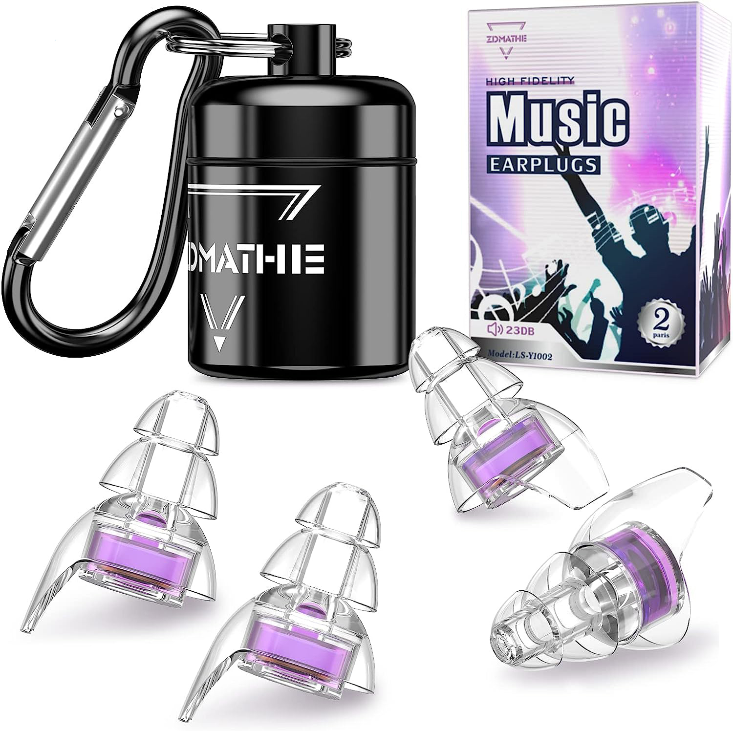 2 Pairs High Fidelity Concert Earplugs, Reusable Hearing Protection
