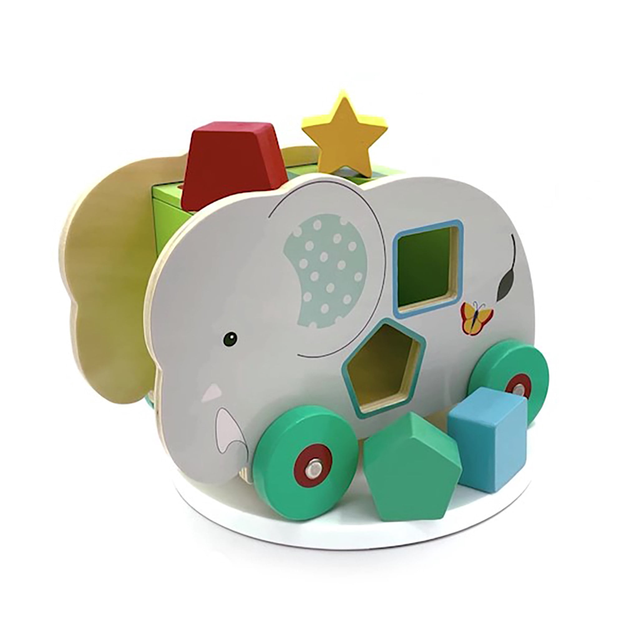 Orange Tree Toys: Shape Sorter: Jungle Elephant - Wooden Wheeled Animal Sorter, 6 Shape Blocks, Push-Pull-Sort, Educational Toy, Toddler & Kids Age 1+