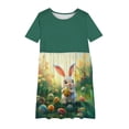 thumbnail image 2 of SGFCWSX Girls Short Sleeve Dress Crew Neck Easter Egg Bunny Print A-Line Casual Summer Dresses for Kids Green Size 7-8 Years, 2 of 5