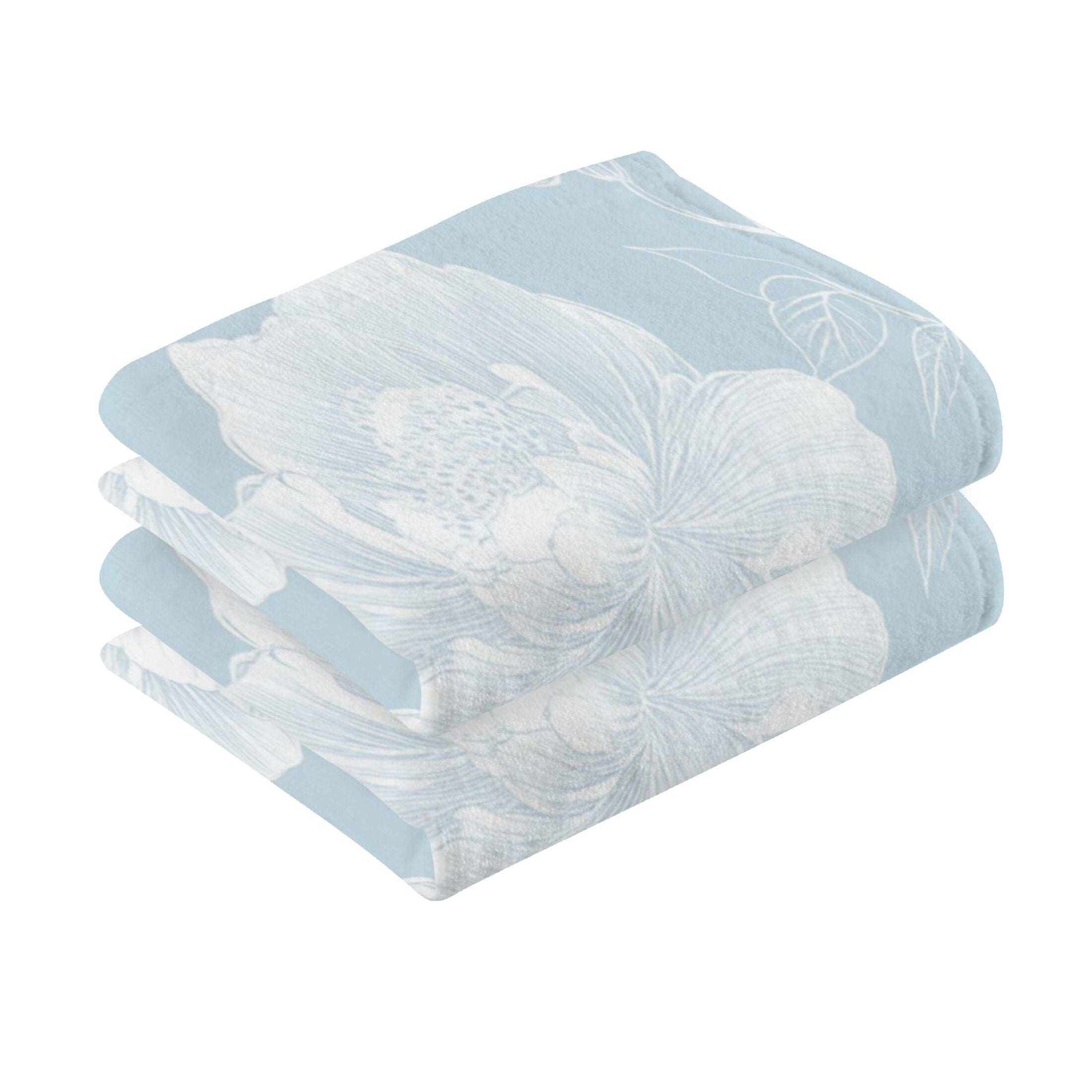 Cotton Towel Two-Piece 16x28 Inch One Sizex2 Face Towel Set Towel Set Cotton Hand Bath Towel Bathroom Beach Pretty Blue White Flowers