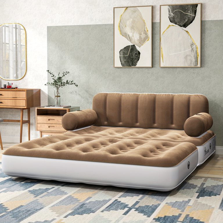 Inflatable Air Sofa Bed 2-in-1 Backrest Couch Airbed With Headboard And Pump Convertible Blow Up Bed Mattress For Home, Camping, And Guests, Living