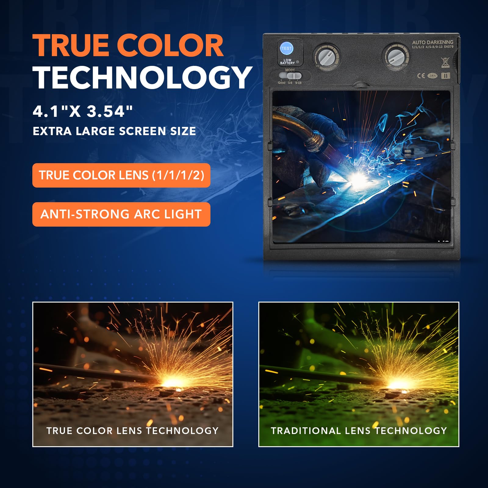 TRQWH Welding Lens Auto Darkening - Welding Helmet Lens True Color Technology with 4 Arc Sensor Ajustable Shade Range 4/5-13 Automatic LCD Lens Dimming Shade Filter 4.49x5.24in Auto Welding Lens
