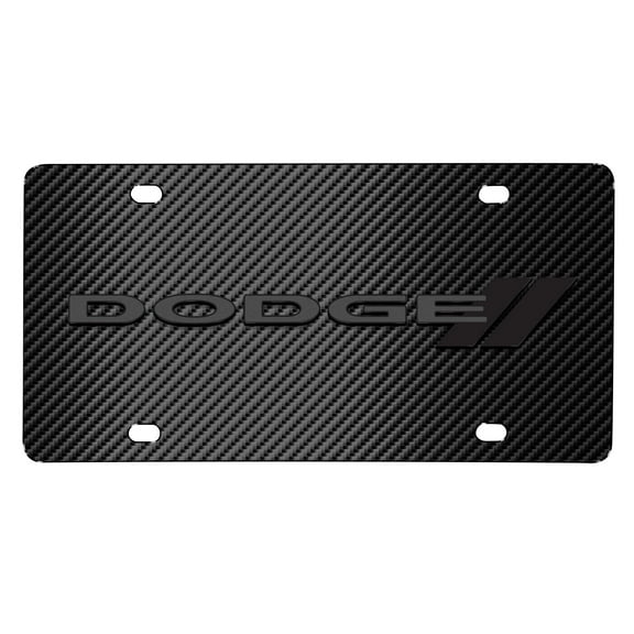 iPick Image for Dodge Dark Gray Logo on Black Carbon Fiber Pattern Stainless Steel License Plate, Official Licensed