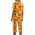 thumbnail image 5 of Halloween Pajamas Women Set Halloween Matching 2 Piece Set Short Sleeve Top and 7/8 Pants Women Sleepwear for Trick-Or-Treat, Parties, Lounge Orange 2XL, 5 of 5