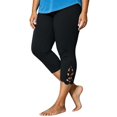thumbnail image 2 of Asgosdo Women Plus Size Lace Hem Capri Leggings High Waist Stretch Solid Casual Cropped Pants, 2 of 5