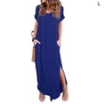 thumbnail image 2 of Sonducket Vestido de mujer con cuello en V Abertura Vestido largo Chica Ropa de manga corta Vestidos azul L, 2 of 5