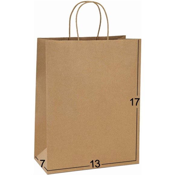 Paper Bags 25Pcs 13x7x17 Gift Bags, Party Bags, Shopping Bags, Retail Bags, Merchandise Bags, Recycled Kraft Paper Bags with Handles Bulk Brown