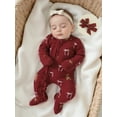 thumbnail image 3 of Spewahor Infant Baby Girl Christmas Fall Romper 0 3 6 12 18 Months Long Sleeve O Neck Candy Cane/Gingerbread Print Jumpsuit with Headband, 3 of 9