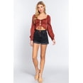 thumbnail image 2 of Long Sleeve Sweetheart Neck Front Ribbon Tie Detail Woven Top Rust ' L, 2 of 5