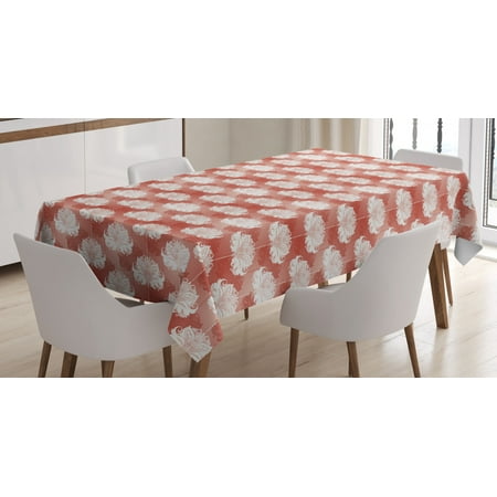 

Antique Tablecloth Abstract Ornamental Flower Motifs with Baroque Curlicues Traditional Rectangular Table Cover for Dining Room Kitchen 52 X 70 Inches Salmon Coral and White by Ambesonne
