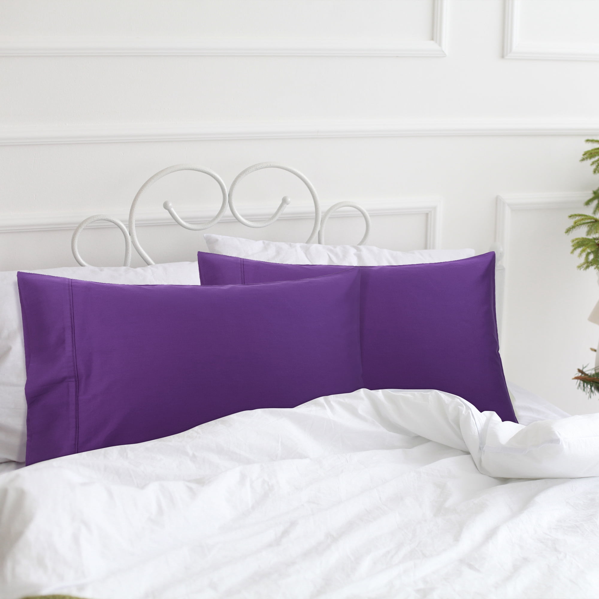 Unique Bargains Pillowcase Set of 2, Cotton with Envelope Grape Standard