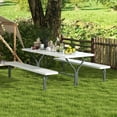 thumbnail image 3 of Topbuy Picnic Table Bench Set for 8 Person Outdoor Camping Table & 2 Benches with Metal Frame All-Weather Tabletop White, 3 of 10