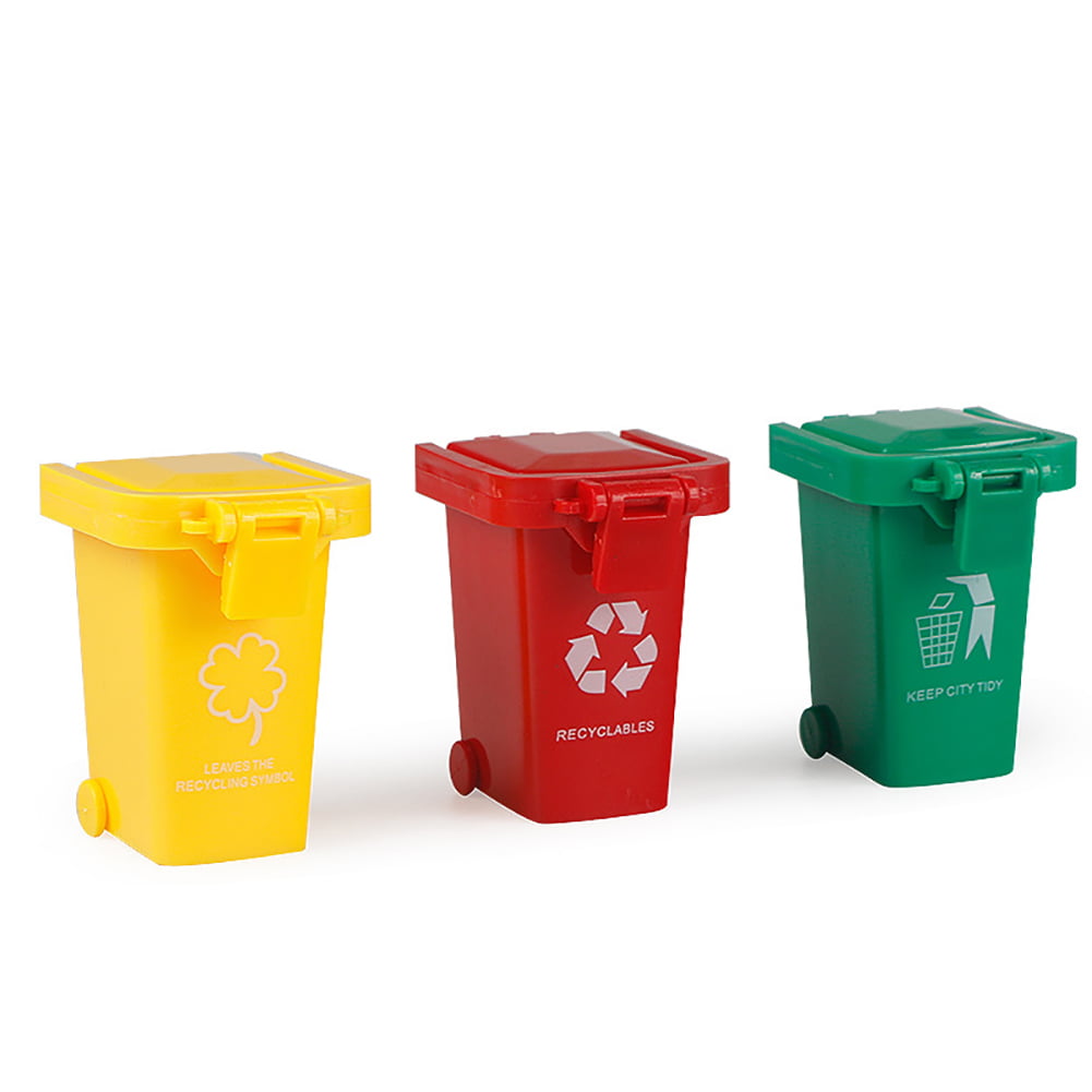 Garbage Can Toy Mini Curbside Vehicle Small Trash Bin Kids Fun Playset 3 Pack 
