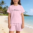 thumbnail image 2 of Big Girls Summer Clothes Set 2 Piece Alphabet Print Loose Fit Short Sleeve Tops and Shorts Kids Clothes Size 9-10T, 2 of 7