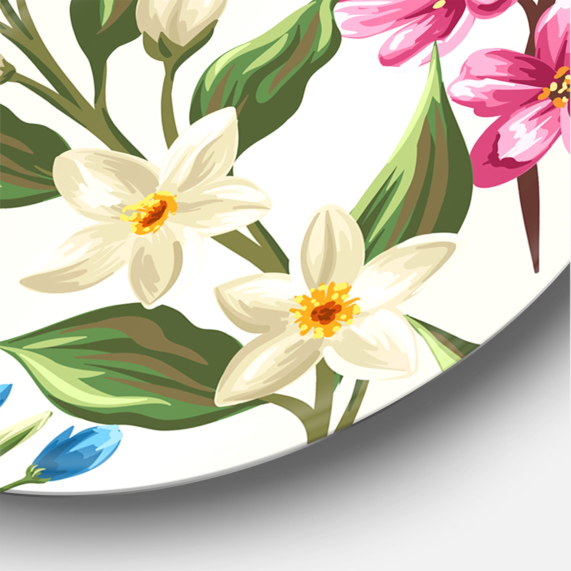 Designart 'Vintage Blue and Pink Wildflowers' Traditional Circle Metal Wall Art 11x11 - Disc of 11