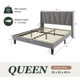 thumbnail image 6 of Amolife Queen Bed Frame, Upholstered Platform Bed with Wingback and Geometric Headboard, Gray, 6 of 14