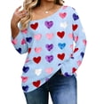 thumbnail image 3 of TaTaai Plus Size Blouse Shiny Stretchy Women's Fashion Multi-Color Heart Allover Print Asymmetrical Shoulder Flared Sleeve Casual Party Top Gift, 3 of 6