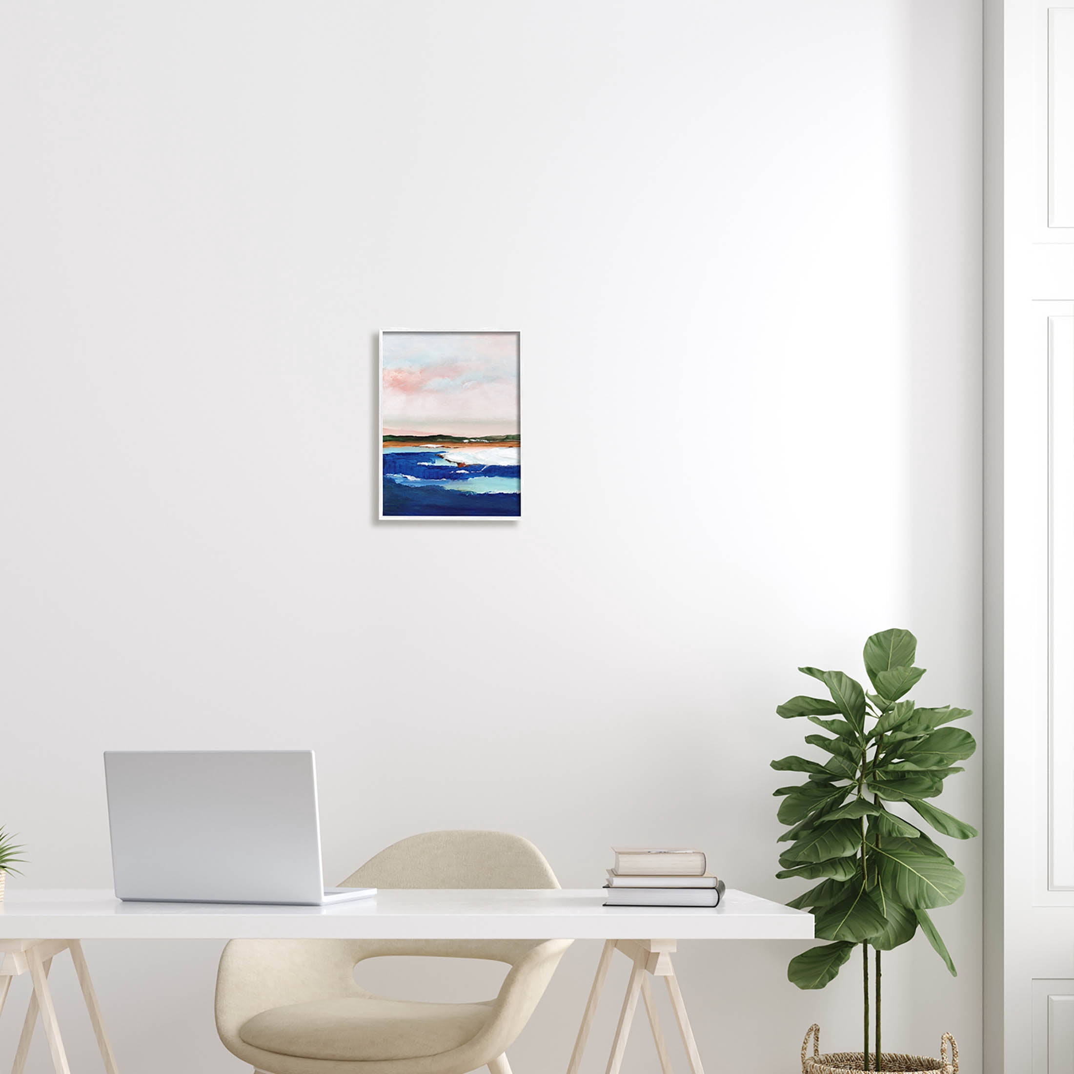 Stupell Industries Distant Land Ocean Waves Painting Painting White Framed Art Print Wall Art, Design by Nikita Jariwala