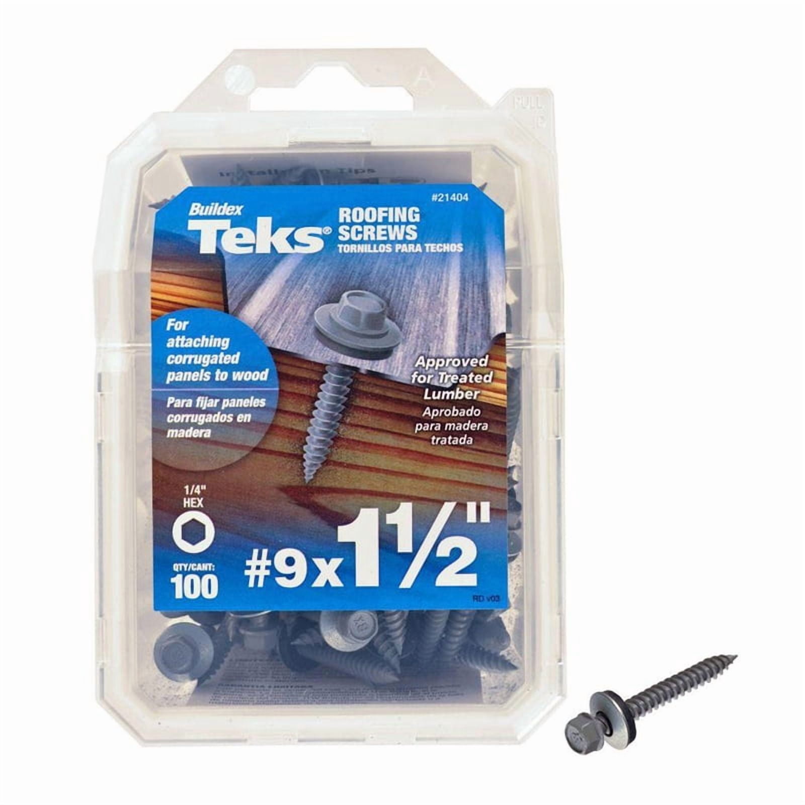 ITW BRANDS Teks #9 x 1-1/2-Inch Hex-Washer-Head Roofing Screws, 100-Pack 21404
