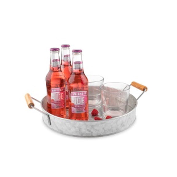 Royalty Art Rustic Serving Tray with Handles Large Round Galvanized Metal Farmhouse Style for Kitchen Dining Table Bar Cart Ottoman and Outdoor Entertaining