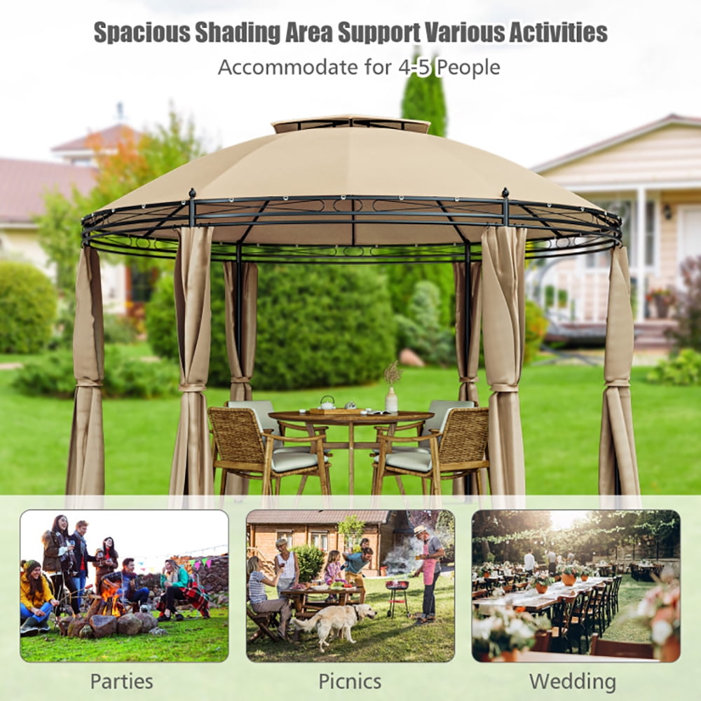 Aimee Lii 11.5 ft Outdoor Patio Round Dome Gazebo Canopy Shelter with Double Roof Steel, Backyard Canopy Gazebo for Party Wedding BBQ Events, Brown