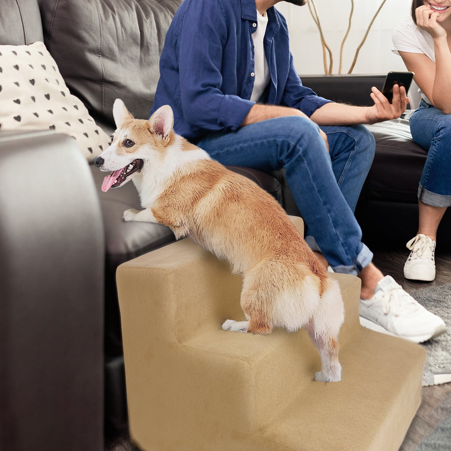 Precious Tails Deluxe High-Density Foam 3-Step Pet Stairs for Dogs and Cats - Durable, Lightweight, and Portable Staircase for Easy Mobility Assistance