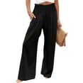 thumbnail image 7 of Women's Casual Pants High Waist Wide Leg Palazzo Pants For Women Smocked Elastic Waist Loose Comfy Casual Pajama Pants Pockets,Black Women's Casual Pants S, 7 of 7